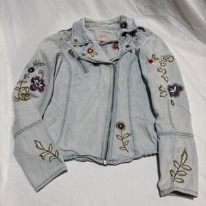 Candies Women's Moto Embroidery Jean Jacket Size S Y2K